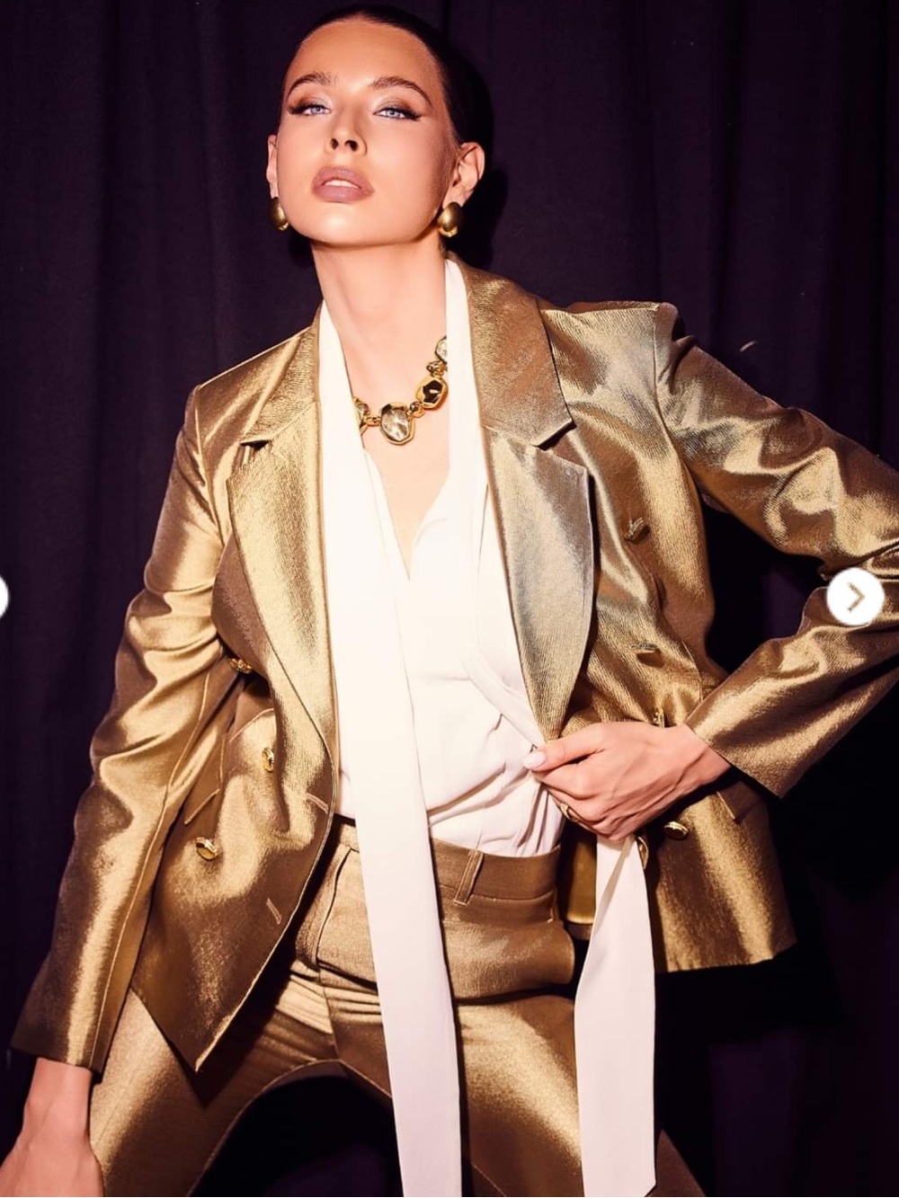 Marciano Metallic Antique Gold Double-Breasted Blazer - Size XS